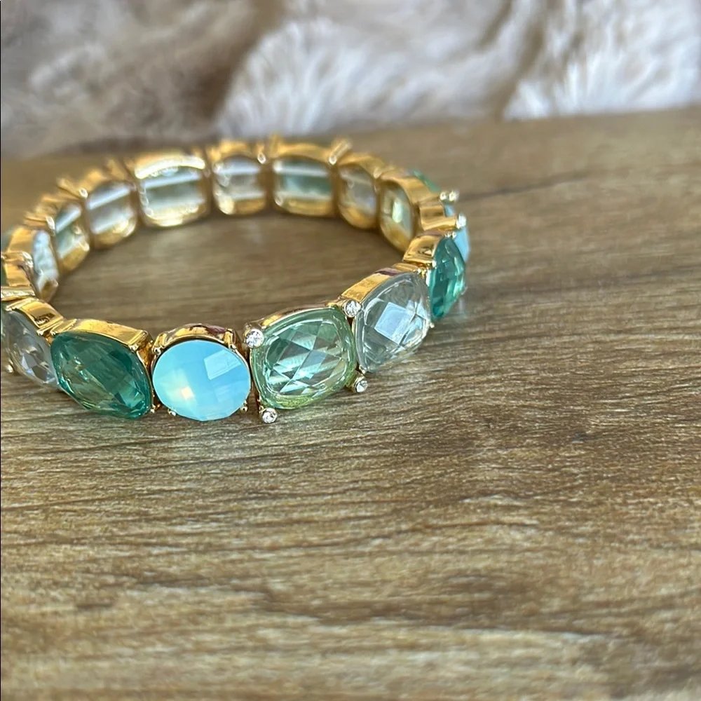 Anne Klein Aqua Blue and Gold Gemstone Bracelet - Picture 4 of 8